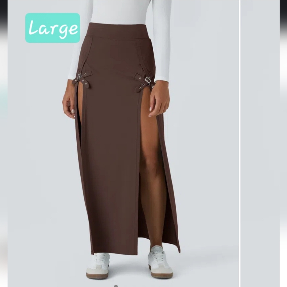 Halara Brown Maxi Skirt with Slits